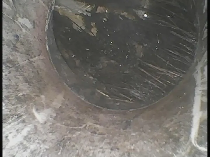 Drain camera view of fine tree roots coming through a dislodged joint in a clay sewer in Penrith