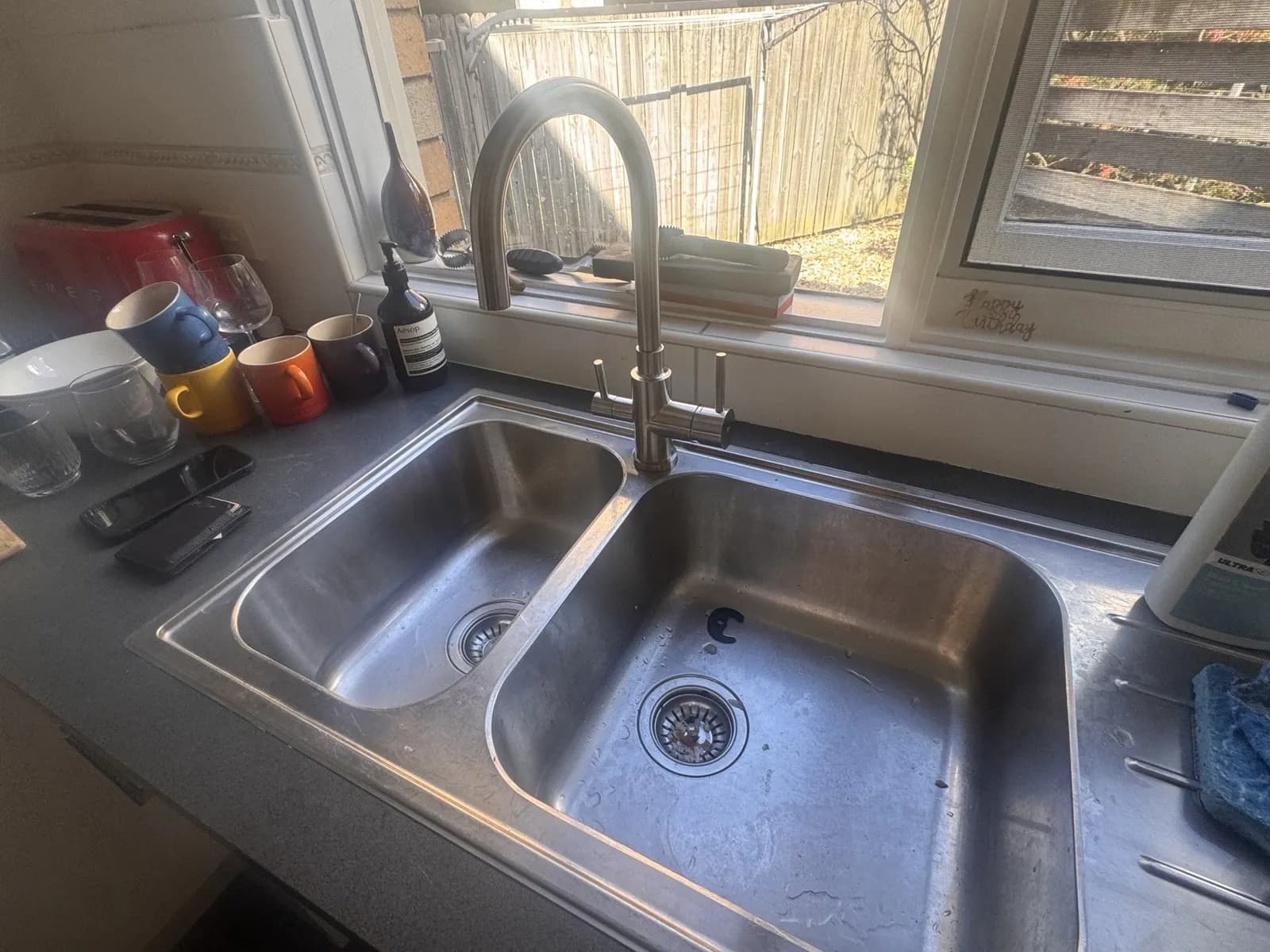 Drummoyne kitchen sink with the new stainless steel Zip 3-way filtered mixer tap installed
